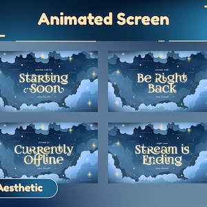 Daydream Billows Animated Stream Screen for Twitch, Kick and Youtube/Aesthetic Theme/Clouds/Blue Color/Sparkle/Star/Shine