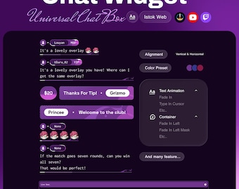 Universal Chat Widget | Multistream Widget | Animated Chat Box with Alerts | Twitch YouTube Kick | Customizable StreamElements OBS