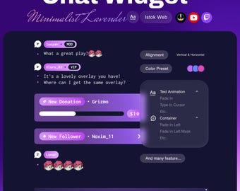 Minimalist Lavender Chat Widget | Purple Theme | Animated for Twitch & YouTube | StreamElements OBS (Digital Download)