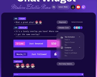 Modern Electric Neon Chat Widget | Clean Futuristic | Animated & Customizable | Twitch: StreamElements OBS (Digital Download)