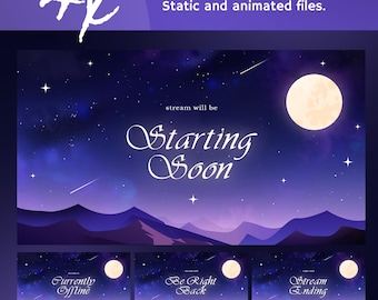 Animated Cosmic Fantasy Stream Screens: Purple Celestial Night for Twitch and OBS/Streamlabs