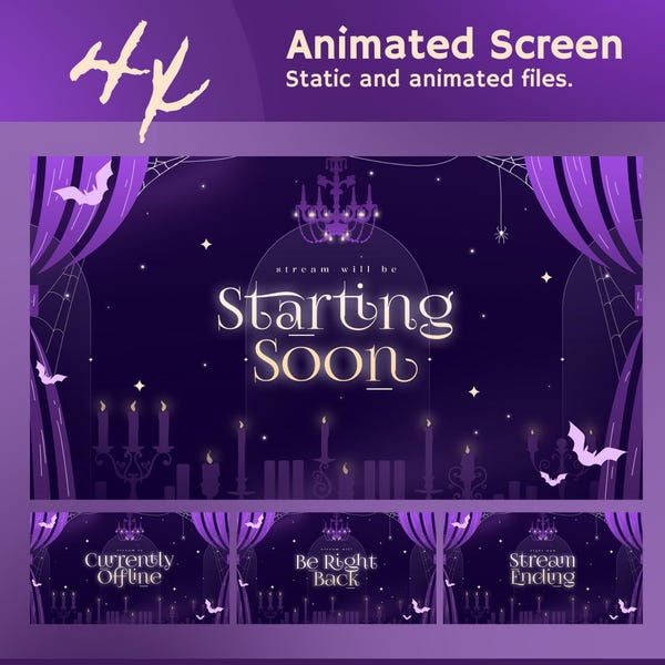 Animated Purple Eclipse Stream Screens: Gothic Candlelight Design for Twitch and OBS/Streamlabs