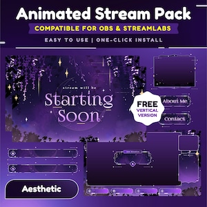 Mystic Twilight Animated Stream Overlay Package for Twitch/Starry Nights Twitch Overlay/Crescent Moon Stream/Calm Vertical Stream for TikTok