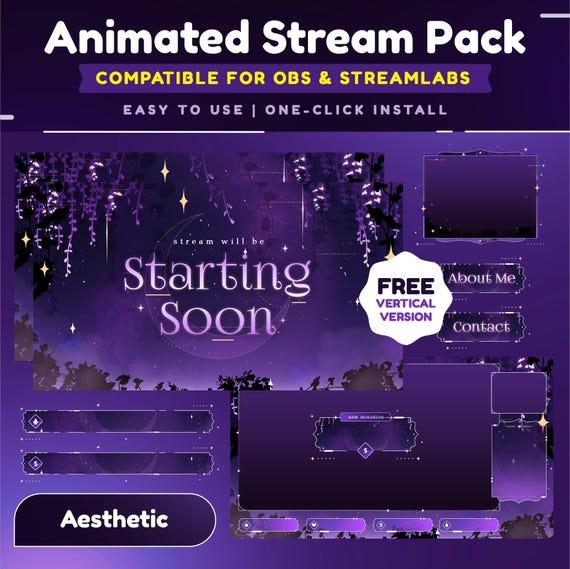 Mystic Twilight Animated Stream Overlay Package for Twitch/Starry Nights Twitch Overlay/Crescent Moon Stream/Calm Vertical Stream for TikTok