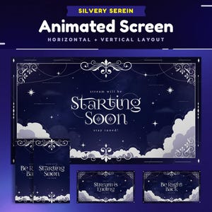 Silvery Serein Animated Stream Screen Package for Twitch/Simple Elegant Stream Overlay Screen/Starting Soon Stream/Vertical Version Stream