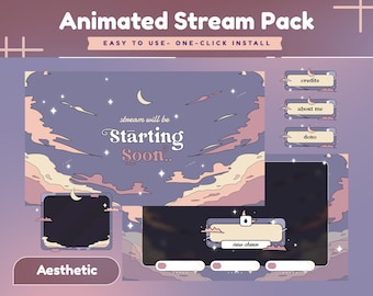 Cloud Scape Animated Stream Overlay for Twitch, YouTube/Aesthetic Theme/Transition/Panels/Girly/Cute Theme/Chill/Lo-Fi/Skyline/Galaxy/Space