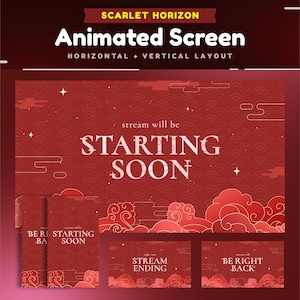 Scarlet Horizon Animated Stream Screen Package for Twitch/Red and Gold Twitch Screen/Vertical Screen for TikTok/Fiery Glow Starting Soon