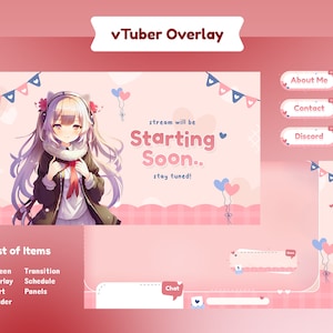 Paquete de transmisión animada de VTuber con carta de deseos/Superposición de transmisión/Transición/Paneles/Azul/Tranquilo/Relajado/Lindo/Estético/Diseños de VTuber/Etsy VTuber/kawaii