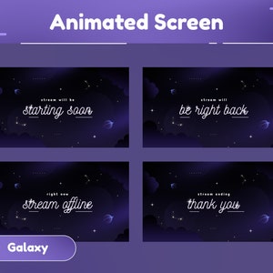 Galaxea geanimeerde streamschermen/overgang/stream-overlay/panelen/hemel/eenvoudig/esthetisch/sterrenstelsel/schattig thema/hemels/gezellig/kosmische ruimte/paars