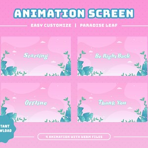 Paradiesblatt Animierter Bildschirm Paket/Blatt/Blatt/Blumen Thema/Chill Thema/Pink und Grün/Floral/Ruhig/Süßes Thema/Garten/Blüte