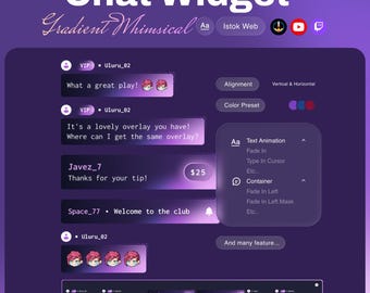 Verspieltes Chat-Widget mit Farbverläufen | Traumhafte Leucht-Benutzeroberfläche | Twitch YouTube | Animierte Benachrichtigungen, Rollenfarben & benutzerdefinierte Designs | StreamElements OBS