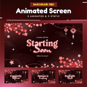 Sakurabi Rei Animated Stream Screen for Twitch, Kick and Youtube/Stream Screen Sakura/Twitch Overlay Red/Japanese Theme/Aesthetic Sparkle