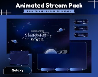 Pacchetto di streaming animati di esopianeti per Twitch, Kick, Youtube/Tema celeste/Set di sovrapposizioni/Avviso/Pannello/Colore calmo scuro/Galassia/Vtuber/SkyLine/Astro