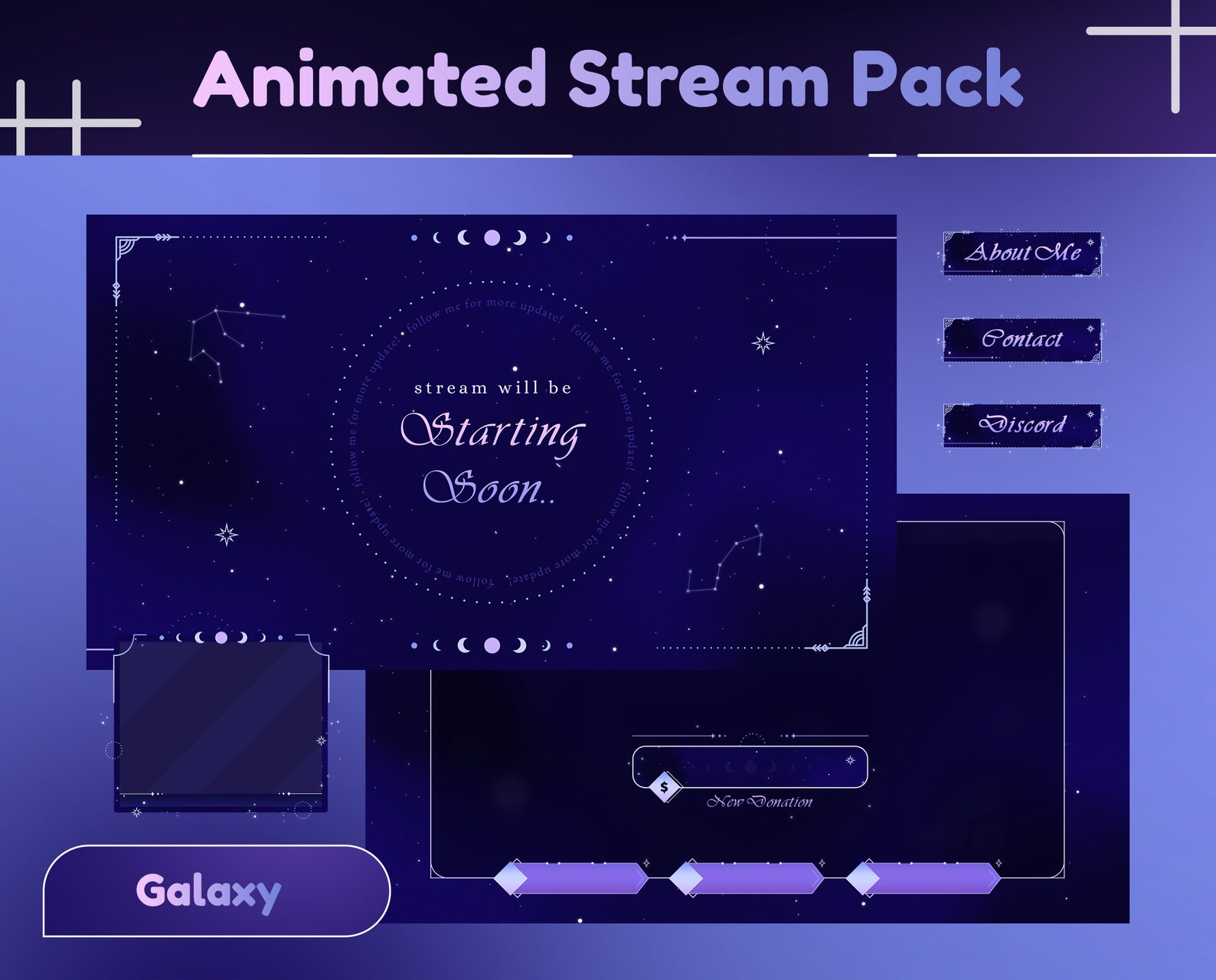 Animated Galaxy Stream Package – Dark Blue Celestial Theme (digital ...