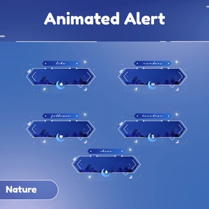 Mossy Grove  Animated Alert Package/Blue Black Theme/Twitch Set/Panels/Calm/Aesthetic/Cute Stream/Floral/Transition/Woodland/Butterfly/Dark