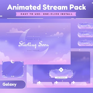 Silver Moon Animated Stream Package/Cosmic/Celestial/Twitch Overlay/Panel/Transition/Night Theme/Animation/Moon/Cute/aesthetic/kawaii/Simple