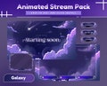 Starfall Nimbus Animated Stream Pack for Twitch, Kick, Youtube/Overlay Set/Alert/Panel/Purple Color/Galaxy Theme/Cloud Design/Transition product logo