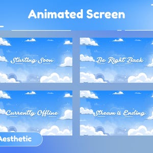 Skybound Bliss Animated Screen Package/Stream Overlay/Transition/Cute/Animation/Blue and White Color/Aesthetic Theme/Cloud Design/Twitch Set
