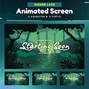Hidden Lake Animated Stream Screen Overlay for Twitch/Nature Green Forest Stream Screen/Aesthetic Green Animated Background/Lake Forest