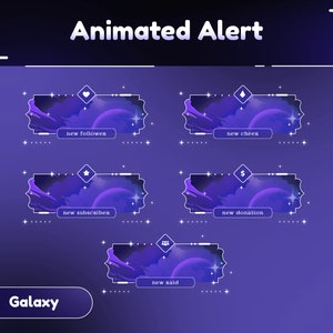 Animated Alert Cloudy Lavender for Twitch, Kick, Youtube/Galaxy Theme/Overlay Set/Panels/Dark Calm Color/Vtuber/Abstract Cloud/Purple Color