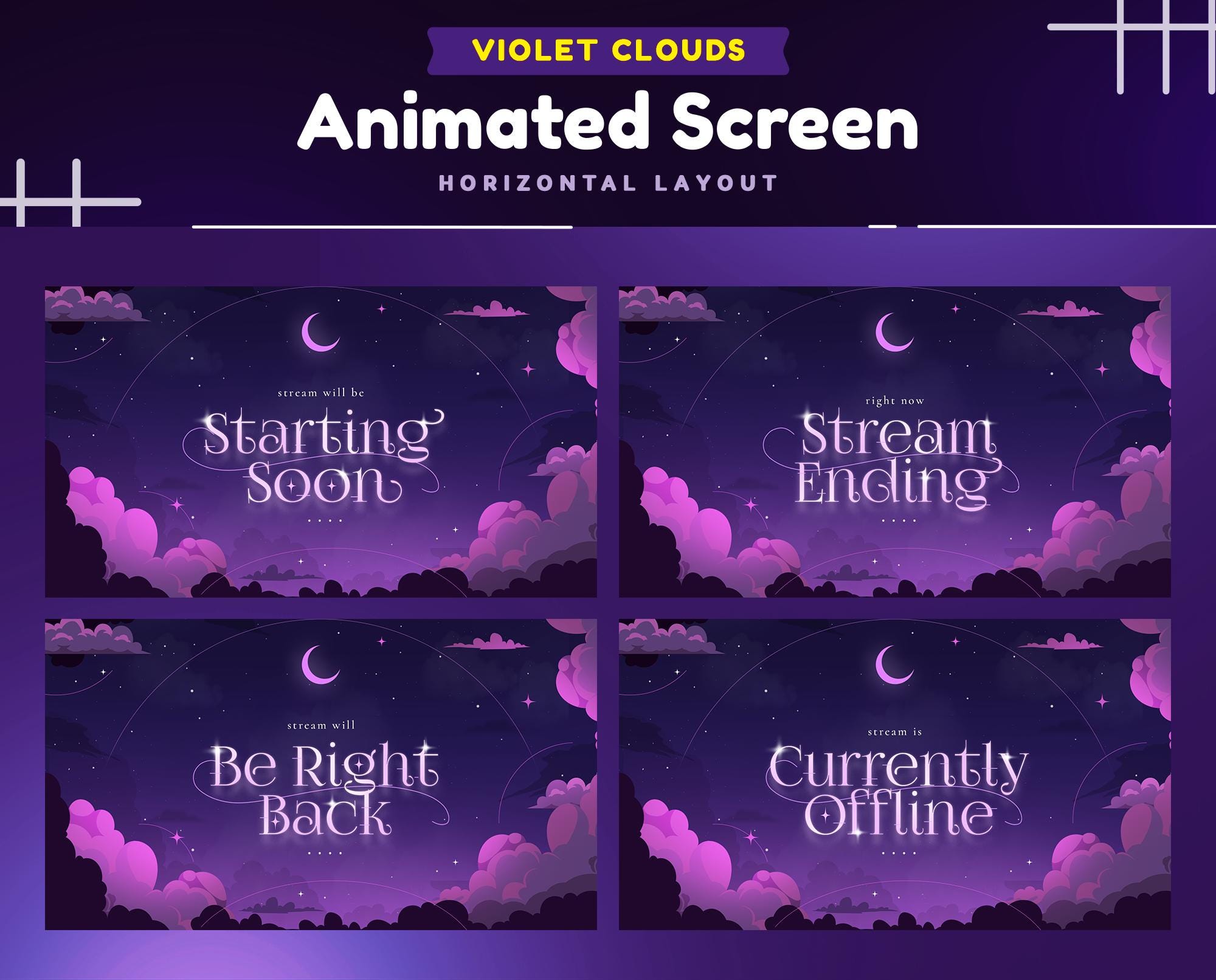 Violet Clouds Animated Stream Screen Package (digital Download) - Etsy