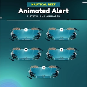 Nautical Reef Animated Stream Alert for Twitch/Underwater Life Twitch Alert/Coral Reefs Stream Layout/Sea Bubble Twitch Overlay Package