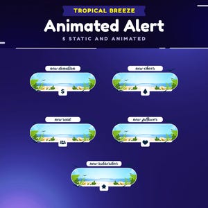 Tropical Breeze Stream Alert/Animated Alert/Summer Vibes/Twitch Alert/Cute Stream/Beach Overlay/Palm Leaves Notification/Cozy Tropical