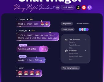 Glassy Purple Gradient Chat Widget | Glassmorphism  Theme | Animated & Customizable | Twitch: StreamElements OBS (Digital Download)