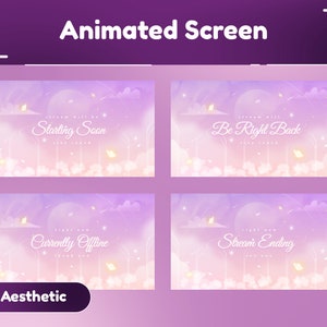 Tela de fluxo animado celestial/transição/painéis/feminino/fofo/cor rosa roxo/branco/borboleta/tema pastel/tema fofo/lua nublada