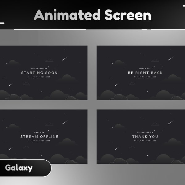 Atmosphere Animated Screen Package/Galaxy/Twitch Set/Panel/Stinger/Celestial Theme/Unique Stream/Aesthetic Dark/Black theme stream overlay