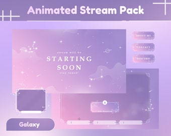 Animated Stream Pack for Twitch, Kick, Youtube/Cute Theme/Pilaris Stream Overlay/Panels/Sky/Simple/Aesthetic/Galaxy/Celestial/Space Style