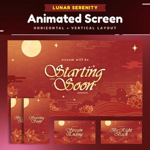 The Lunar Realm Animated Stream Screen Package for Twitch/Orange and Gold Twitch Screen/Vertical Screen for TikTok/Moon Spirit Starting Soon