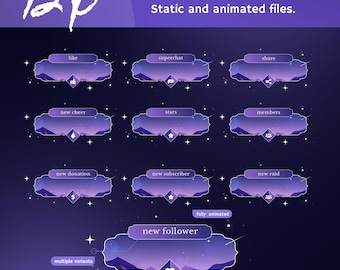 Animated Cosmic Fantasy Stream Alerts: Purple Celestial Night for Twitch and OBS/Streamlabs