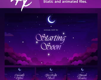 Animated Dreamy Night Stream Screens: Cozy Purple Moonlit Theme for Twitch and OBS/Streamlabs