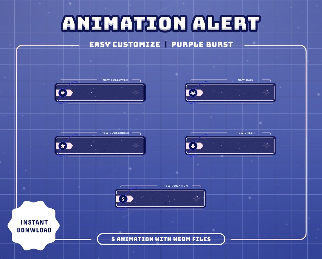 Purple Burst Animated Alert Package/stream Overlay/transition/panel ...