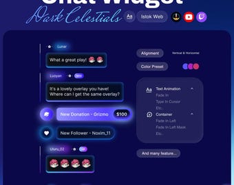 Dark Celestials Chat Widget - Reacts to Chat, Follows, Donations for Twitch (StreamElements OBS, Digital Download)