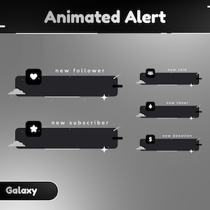 Atmosphere Animated Alert Package/Galaxy/Twitch Set/Panel/Stinger/Celestial Theme/Unique Stream/Aesthetic Dark/Black theme stream overlay