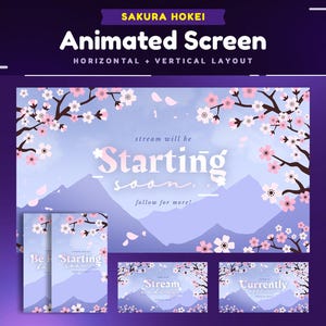 Sakura Hokei Animated Stream Screen Package for Twitch/Cerry Blossoms in the Mountains Twitch Screen/Vertical Stream Screen/Starting Soon