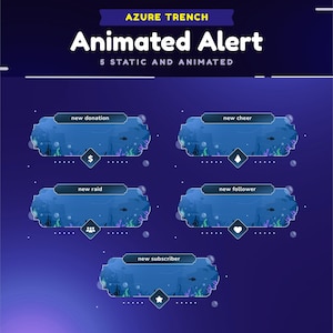 Azure Trench Animated Stream Alert Package for Twitch/Blue Twitch Alert/Ocean Overlay/Notification Stream for Twitch/Sea Bubble/Calm/Kawaii