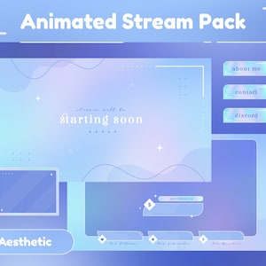 Esthetisch geanimeerd streampakket/overgang/stream-overlay/panelen/girly/schattig thema/blauw/lijnen/eenvoudig/koud/vrouwelijk/mooi/lo-fi