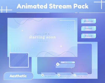 Aesthetic Animated Stream Package/Transition/Stream Overlay/Panels/Girly/Cute Theme/Blue/Lines/Simple/Chill/Feminine/Lovely/Lo-Fi
