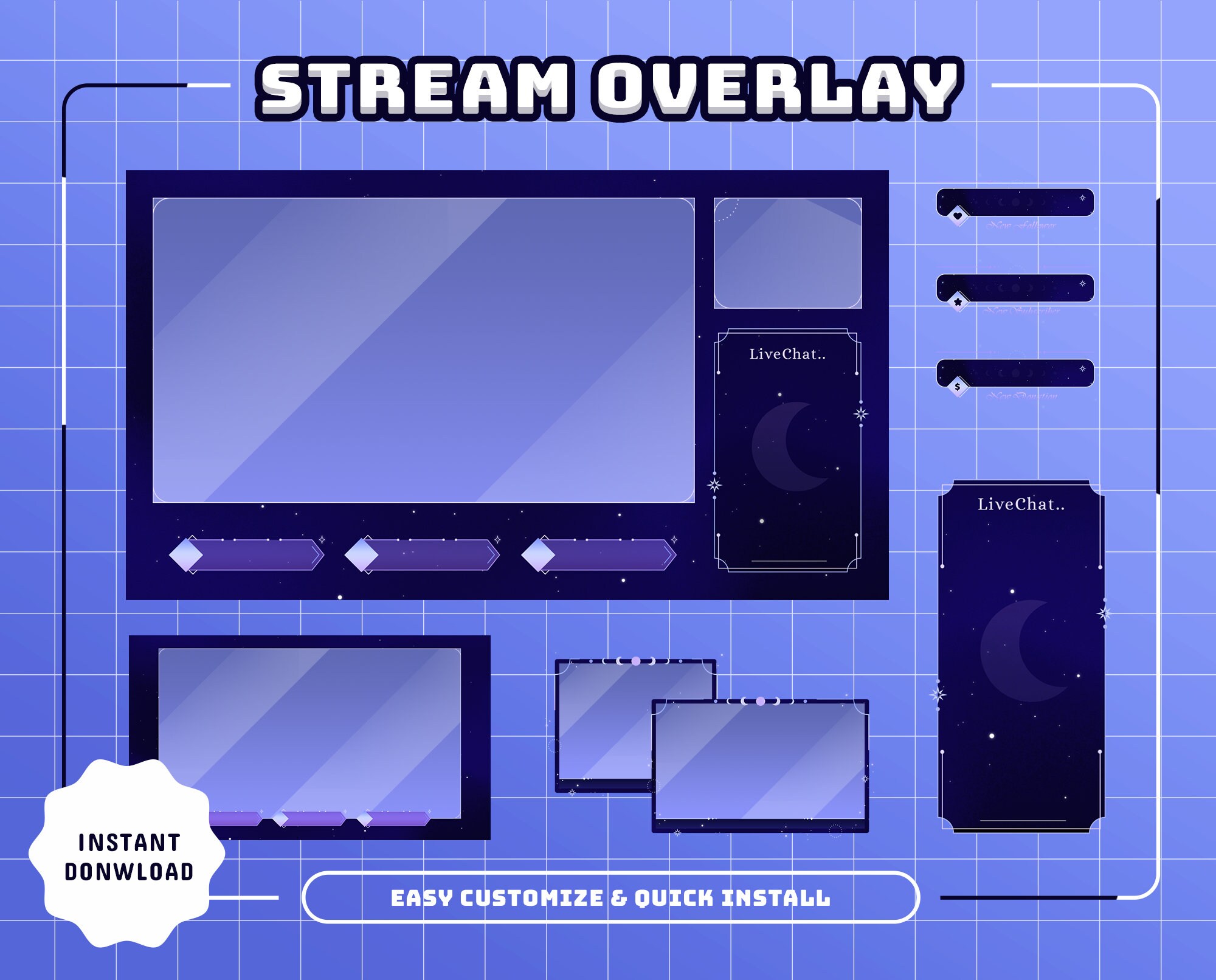 Animated Galaxy Stream Package – Dark Blue Celestial Theme (digital ...