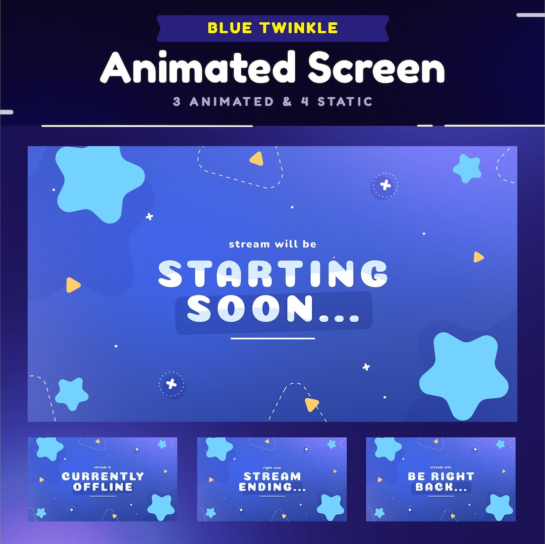Stream Screen Blue Blue Twinkle Animated Stream Screen Package for Twitch/simple Star ...