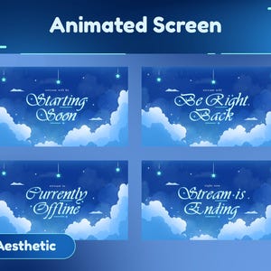 Bluesky Dreams Animated Stream Screen/Stream Overlay/Twitch Set/Aesthetic Theme/Cloud White/Simple/Transition/Panels/Star