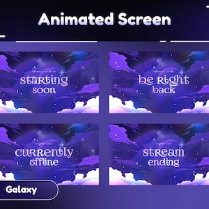 Animated Screen Cloudy Lavender for Twitch, Kick, Youtube/Galaxy Theme/Overlay Set/Alert/Panels/Dark Calm Color/Vtuber/Abstract Cloud/Kawaii
