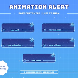 Let it Snow Animated Stream Alerts/Stream Overlay/Snow Theme/Cute Theme/North/Transition/Panels/Black/Blue Theme/Snowy Artisans/Etsy Snow