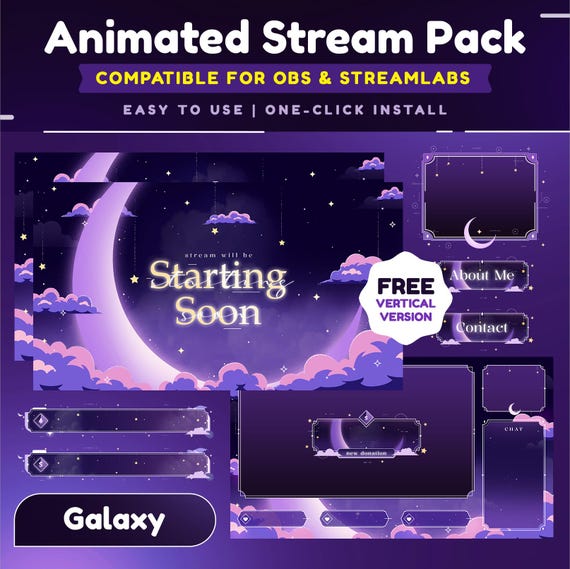 Galactic Dreamweave Animated Stream Pack/Galaxy Twitch Overlay/Cloud /Purple Overlay/Celestial Twitch Overlay/Streaming Assets/Dark Souls