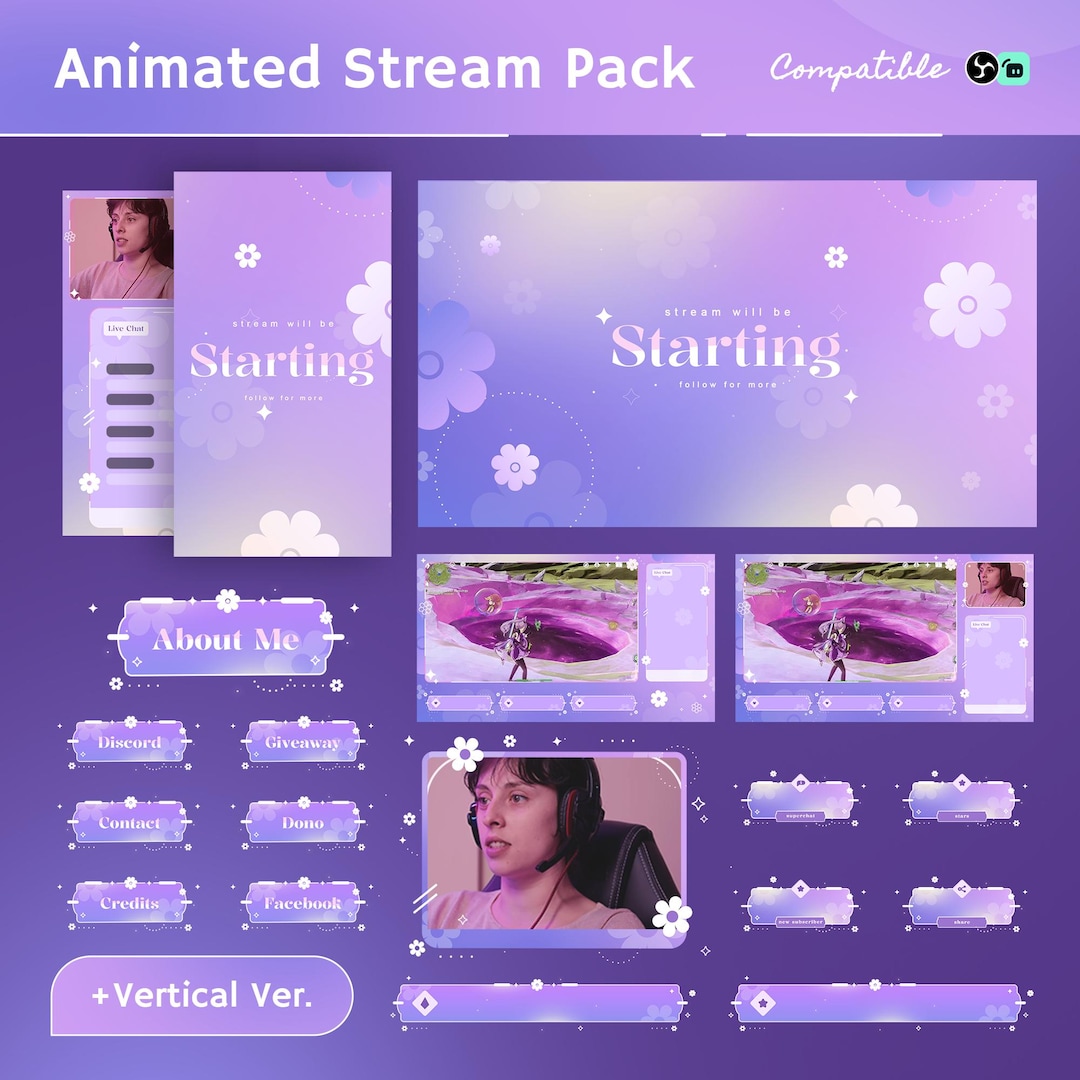 Animated Rmb Kawaii Flower Animated Stream Pack | Chloe Freesia Overlay for Twitch ...