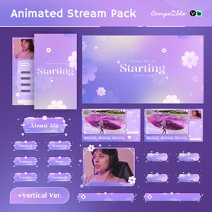 アニメーション Chloe Freesia ストリームパック: Twitch および OBS/Streamlabs 向けソフトパステルフラワー