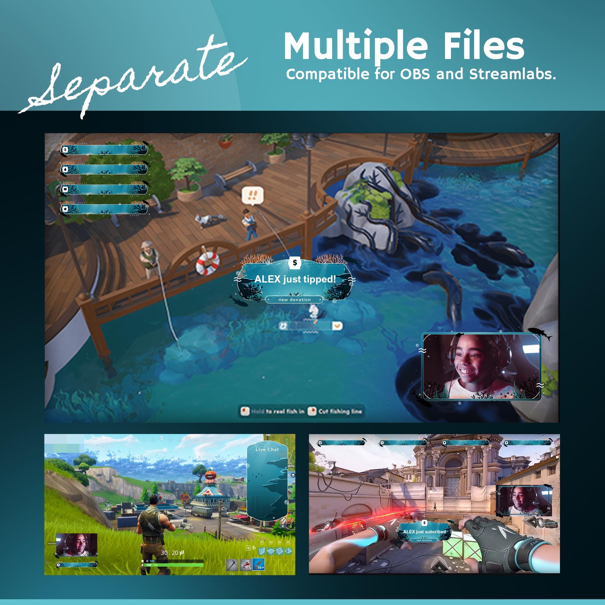 Ocean Reef Animated Twitch OBS Stream Overlay Pack | Nautical Alerts ...